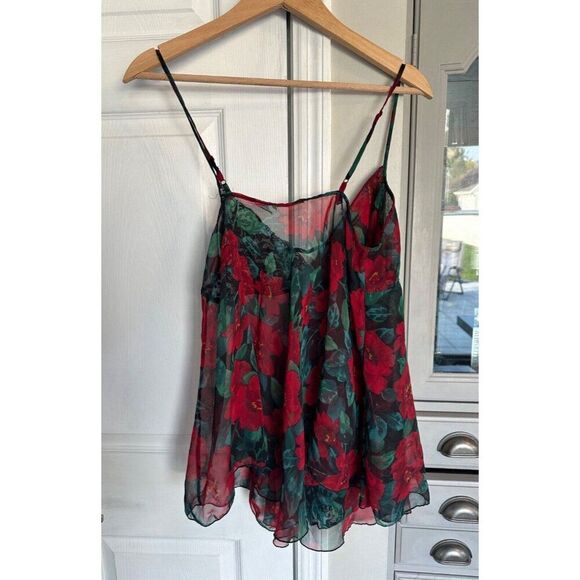VTG Victoria's Secret Gold Label Baby Doll Dark Floral Whimsigoth Cami Medium - Picture 3 of 5